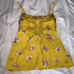 AEO Women Silk Yellow Floral Tank Top